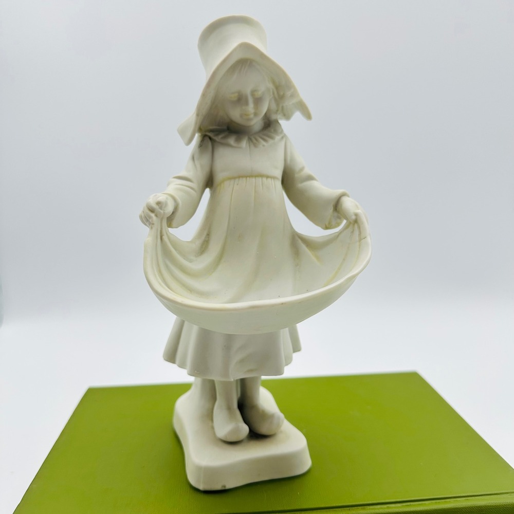 Japan Bisque Porcelain Girl Figurine Bud Vase Trinket Dish 2787 8.5"